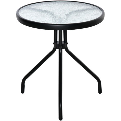 Outsunny Table ronde en métal noir pour terrasse, plateau en verre trempé résistant, dimensions Ø 50 x 55 cm, idéale pour jardin (1/5)