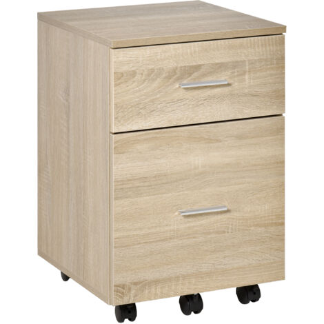 Vinsetto Caisson de bureau mobile 2 tiroirs avec roulettes, rangement pratique 39,5x39x58,5 cm couleur chêne (1/5)