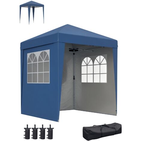 Tonnelle de jardin pliante avec protection UV 30+, réglable en hauteur et 3 côtés latéraux bleu foncé