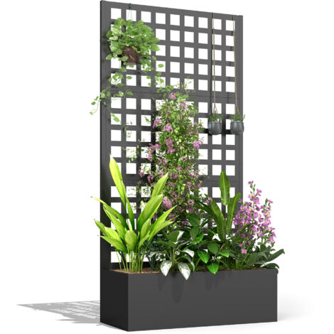 Jardinière surélevée en acier galvanisé avec treillis intégré, brise-vue pour plantes grimpantes, 89x40x178cm, couleur noir