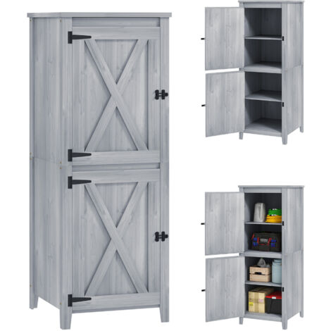Abri de jardin en bois avec étagères amovibles, portes à clé, dimensions 60x60x160 cm, couleur gris clair, rangement extérieur sécurisé (1/5)
