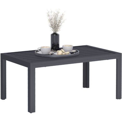 Table de jardin rectangulaire en acier avec plateau latté, dimensions 101.5x61x46 cm, couleur gris, idéale pour patio