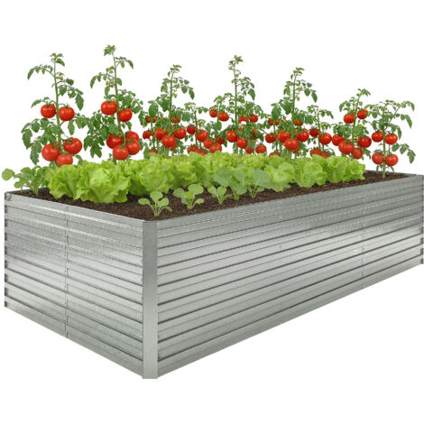 Jardinière surélevée galvanisée 240x120x60 cm, bac de culture extérieur avec fond aéré, gris métallisé