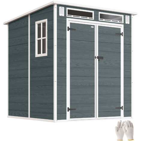 Abri de Jardin Double Porte en Résine avec Fenêtres, Aérations et Plancher Anti-UV, 3.3 m² Gris