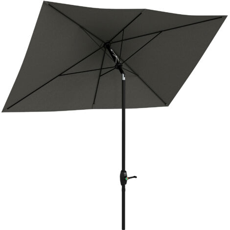 Parasol rectangulaire 2x3 m inclinable à manivelle, toile polyester haute densité 180g/m² imperméable, couleur gris foncé
