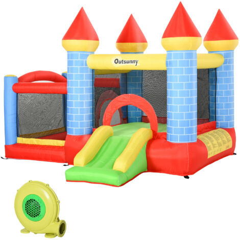 Château gonflable avec toboggan et trampoline pour enfants, souffleur 350W inclus, jusqu'à 3 enfants, dimensions 280x260x210 cm, multicolore