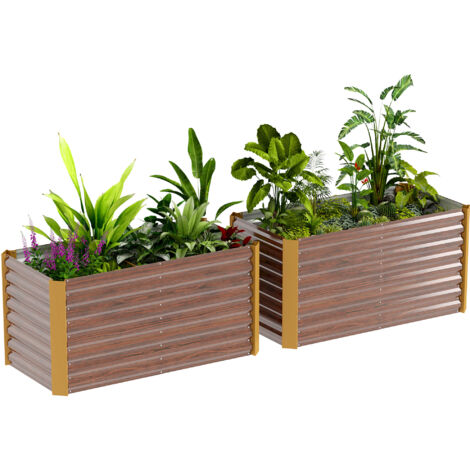 Lot de 2 carrés potagers surélevés en acier galvanisé, structure ouverte 120x60x60 cm, finition imitation bois marron