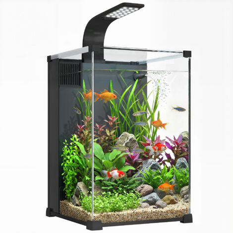 Aquarium Nano en Verre Trempé avec Filtre et Éclairage LED Intégrés 30x30x45cm