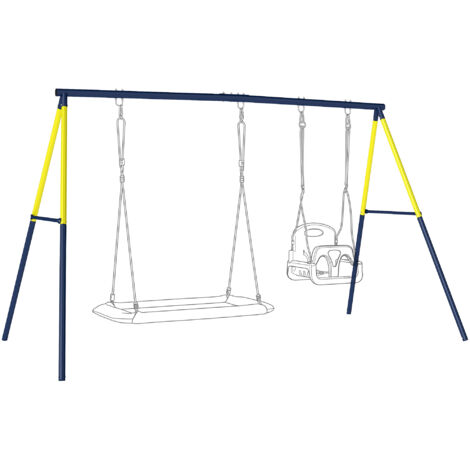 Portique de jeu avec 2 balançoires pour enfants 3-8 ans, structure acier robuste 260x160x178cm, couleur bleu (1/5)