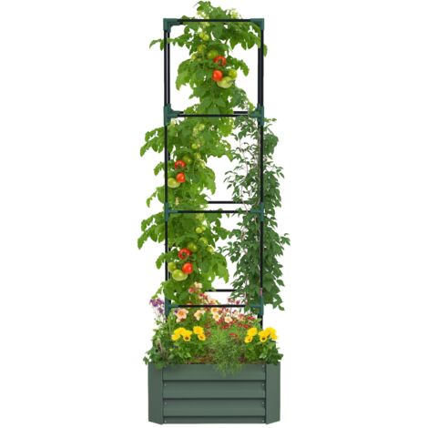Jardinière surélevée avec support réglable pour tomates, bac potager en acier galvanisé vert 61x61x187 cm