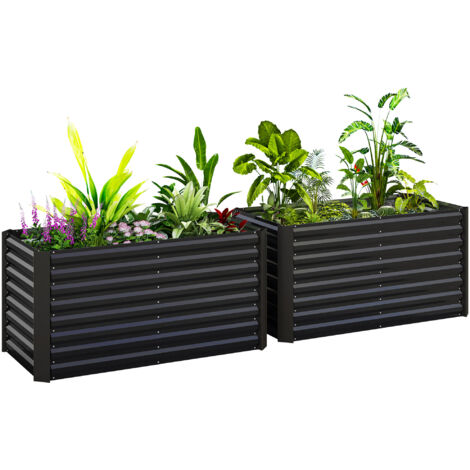 Lot de 2 lits de jardin surélevés carrés potagers cadre en acier galvanisé fond ouvert 120 x 60 x 60 cm gris foncé