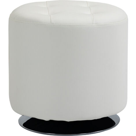 Pouf rond pivotant 360°, repose-pieds en simili cuir avec structure métallique, diamètre 45,5 cm, blanc - Idéal salon (1/5)