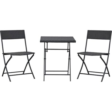 Outsunny Table de Jardin Carrée avec 4 Chaises Pliables en Résine Tressée, Style Rotin Marron pour Terrasse (1/5)