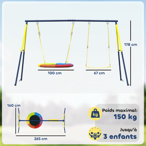 DREAMADE Portique de Balançoire Extérieur 1,8M, Structure Métallique en A pour Enfants 3+, 2 Place, Charge Max 300 KG(Jaune DREAMADE Portique de Balançoire Extérieur 1,8M, Structure Métallique en A pour Enfants 3+, 2 Place, Charge Max 300 KG(Jaune