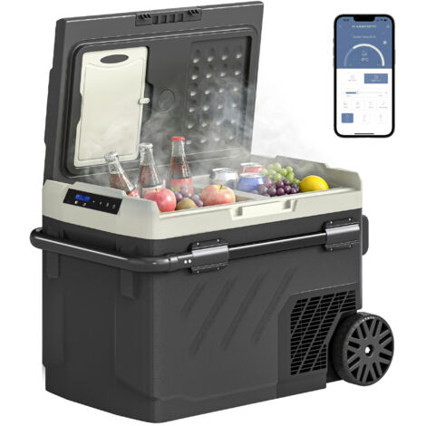 Glacière Électrique 40L Double Zone avec Télécommande par Appli, Poignée Rétractable, -20°C à 20°C, Noir