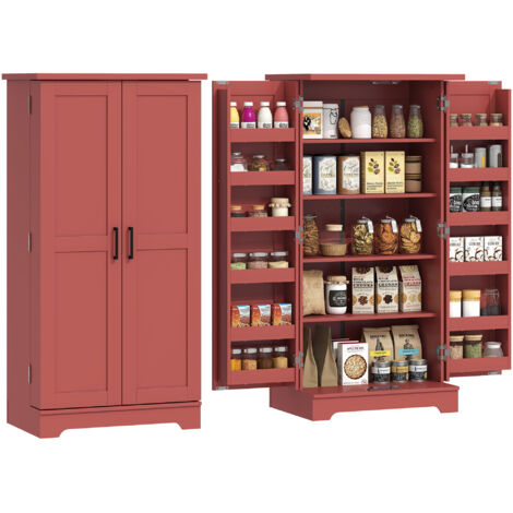 Armoire de cuisine 5 étagères réglables avec portes, buffet rangement 60x40x120 cm, finition bois rouge.