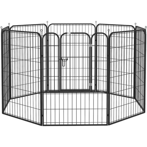 PawHut Parc pour Chiots, 8 Panneaux 100 cm Hauteur avec Porte Verrouillable, Enclos Intérieur/Extérieur pour Grands Chiens, Gris