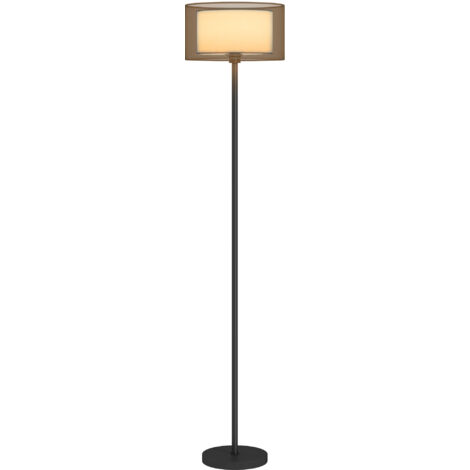 Lampe sur pied avec abat-jour bicolore, interrupteur au pied, métal noir
