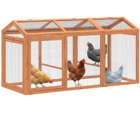 Poulailler en bois et métal avec perchoir et double portes, pour 4 poules, dimensions 156 x 70,5 x 84 cm, couleur orange