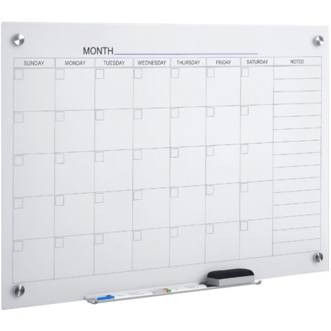 Vinsetto Tableau Blanc Calendrier Mural 90x60cm avec 4 Stylos, Effaçable à Sec, Planificateur Hebdomadaire pour Bureau École Maison