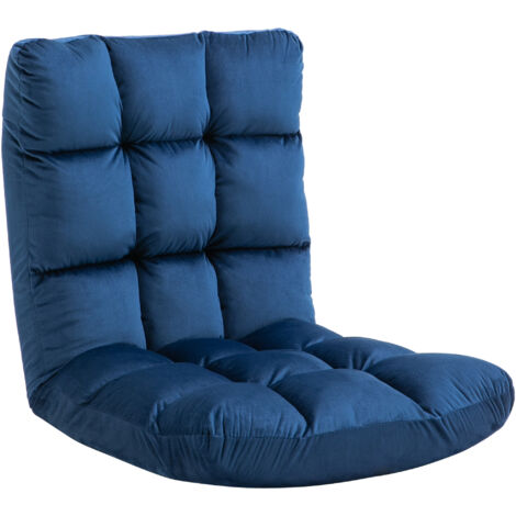 Fauteuil sol avec matelas d'appoint, dossier inclinable, aspect velours, dimensions 55x71x53,5 cm, couleur bleue (1/5)