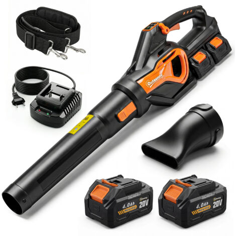 Souffleur de feuilles sans fil 20V avec 2 batteries 4.0Ah et chargeur - Vitesse de souffle turbo 162,7 km/h