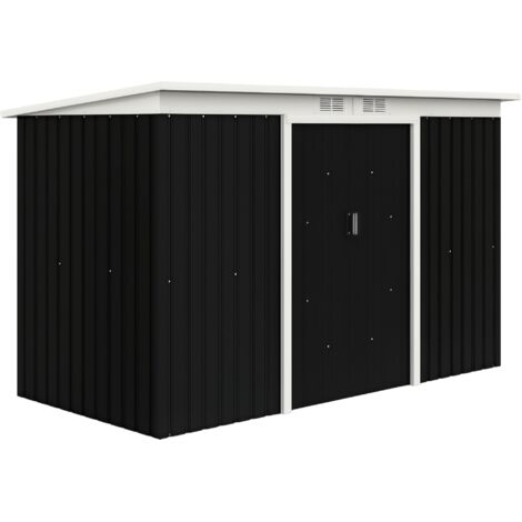 Outsunny Abri de Jardin Métallique 6,3m³ 280x130x172cm avec Toit en Pente et Porte Coulissante, Résistant aux Intempéries pour Jardin, Arrière-cour et Extérieur, Anthracite Gris Foncé