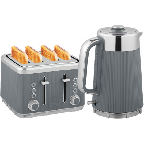 2200W Bouilloire Électrique 1,7L avec Fonction Ébullition Rapide, Filtre Anti-Calcaire et Grille-Pain 4 Tranches 7 Niveaux de Brunissement, Gris (1/5)
