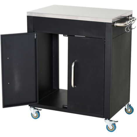 Chariot de cuisine HOMCOM avec roues, table de service roulante, meuble de rangement avec crochets et poignées inox, aide-cuisine, table de barbecue en acier inoxydable, dimensions 86 x 50 x 86,5 cm, 