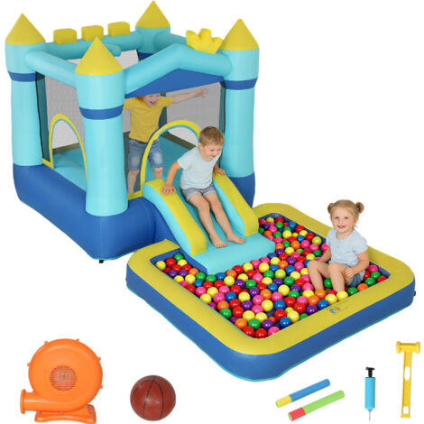 Château Gonflable Géant avec Toboggan, Piscine à Balles et Trampoline - 364x173x182 cm - Parfait pour Jeux d'Extérieur