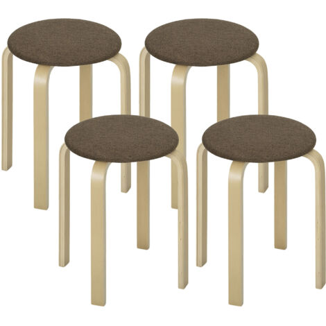 Tabouret empilable en lot de 4, surface laquée, pieds en bois, couleur marron (1/5)