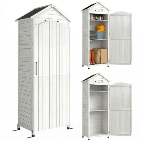 Garde-meuble de jardin en bois avec étagère réglable et toit ventilé, portes magnétiques galvanisées (1/5)