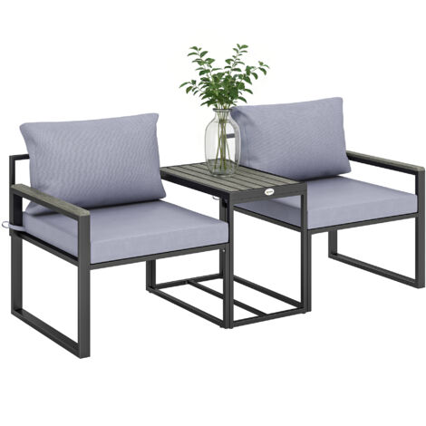 Ensemble de mobilier de balcon 3 pièces, 2 fauteuils et table, housses déhoussables respirantes grises (1/5)