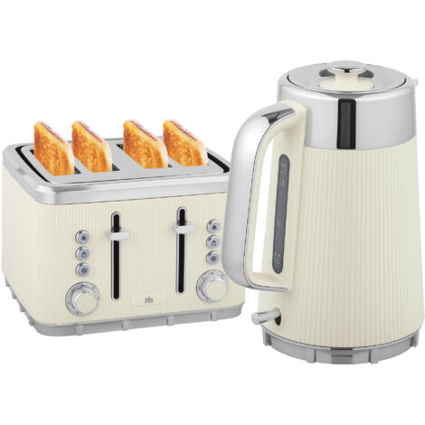 Bouilloire 2200W 1,7L avec fonction ébullition rapide, filtre anti-calcaire et grille-pain 4 tranches 7 niveaux de dorage, couleur crème (1/5)
