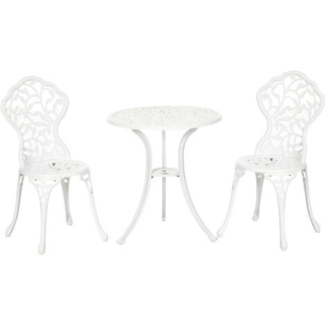 Ensemble Jardin 3 Pièces Aluminium Blanc, 2 Chaises Extérieur 45x42x85.5 cm + Table Ronde Ø61x66.5 cm (1/5)