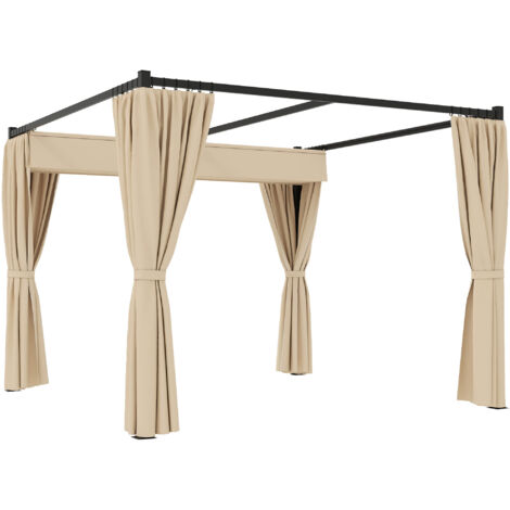 Pergola de Jardin avec Toit Rétractable et Stores, en Métal et Polyester, 300x300x227 cm, Couleur Sable (1/5)
