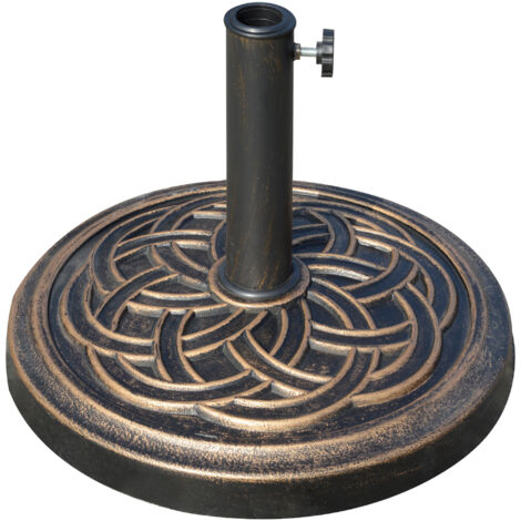 Base lourde pour parasol rond en résine avec décoration, support pour mâts 38mm et 48mm, diamètre 45cm, couleur bronze (1/5)