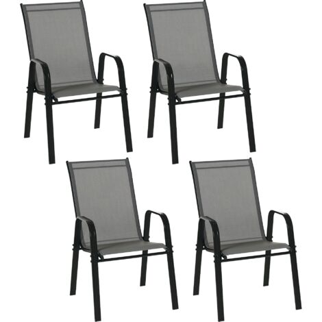 Ensemble de 4 Chaises de Jardin Empilables avec Accoudoirs en Métal et Dossier en Filet, Gris (1/5)