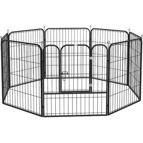 Enclos modulable pour chien de taille moyenne, 8 panneaux pliables 80 cm avec porte en acier et piquets, noir - idéal chiots et éducation (1/5)