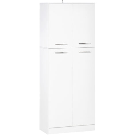 Armoire Multifonction 4 Portes avec Étagères Réglables en MDF, 59x31x155 cm, Blanc (1/5)