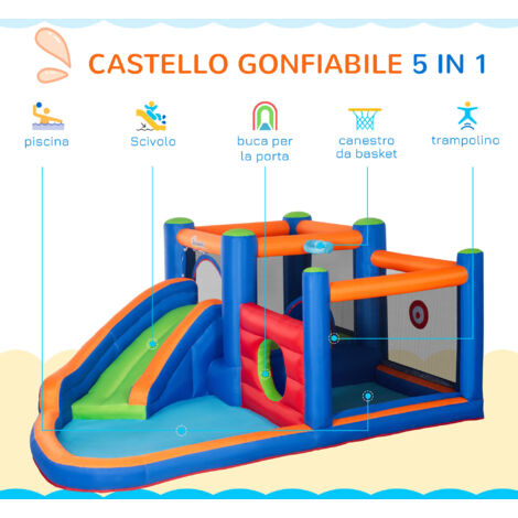 Maison Gonflable Château Gonflable 9 En 1 VIVOHOME - Toboggan, Piscine, Basket - 4,9x3,9m - Pour Enfants 3+ Ans Maison Rebondissante Enfants VIVOHOME
