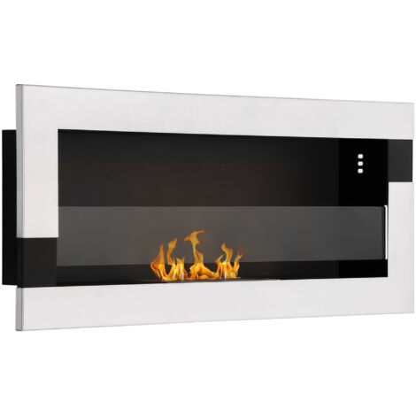 Cheminée Bioéthanol Inox, Brûle 2.5h avec Réservoir 1.5L, Chauffage 20m², Dimensions 90x16x40 cm, Finition Argent (1/5)