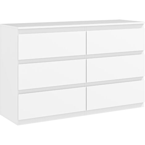 Commode 6 tiroirs en bois pour chambre à coucher, 120x39x75 cm, couleur blanche avec glissières métalliques (1/5)