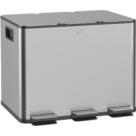 Poubelle de Tri Sélectif 3x20L avec Fermeture Douce, Acier Inoxydable et PP, 61.9x36.6x56.7 cm (1/5)