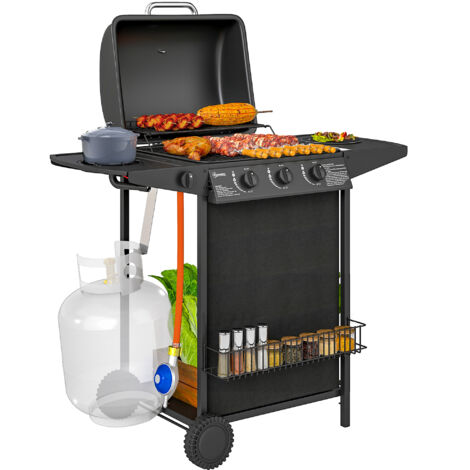 Barbecue à Gaz 4 Brûleurs Autonomes avec Thermomètre Intégré, Dimensions 108x54x97 cm, Noir (1/5)
