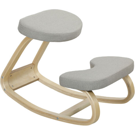 Tabouret à Genoux avec Balancement, en Tissu Gris et Bois de Bouleau, Dimensions 50x73x55 cm (1/5)