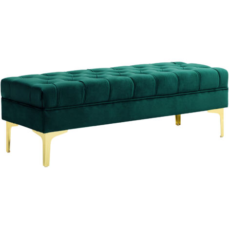 Panca de Rangement pour Lit avec Rembourrage en Velours, 118x45x42 cm, Vert Foncé (1/5)