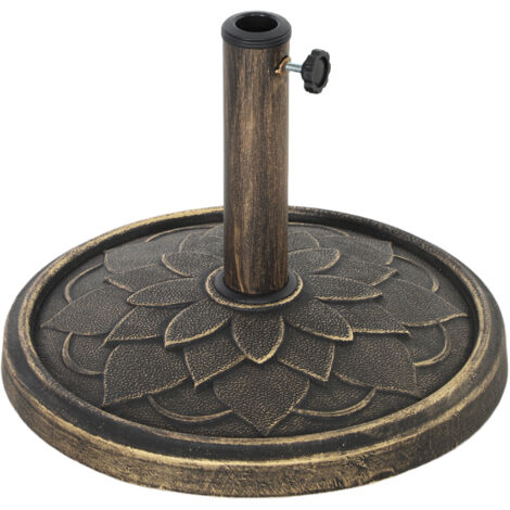 Base d'ombrelle lestée 12 kg avec manivelle, en résine et métal, diamètre 46 cm, couleur bronze, stabilisateur jardin (1/5)