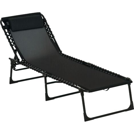 Chaise longue en acier avec dossier réglable et toile respirante, 189 x 58 x 30 cm, couleur noire (1/5)