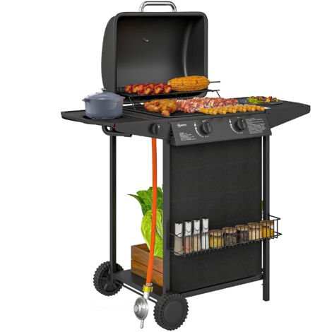 Barbecue à Gaz 3 Brûleurs avec Thermomètre Intégré, Dimensions 108x54x97 cm, Noir
